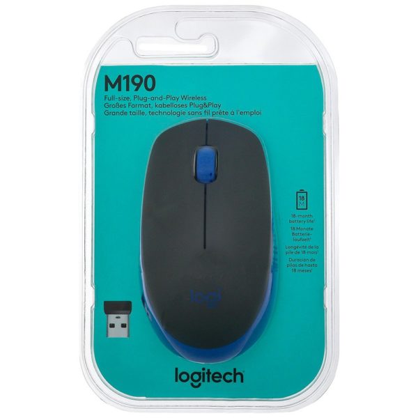 Mouse sem fio Logitech M190 com Design Ambidestro- Azul